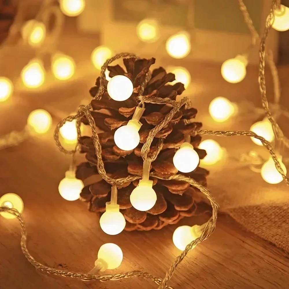 Battery Powered White Ball String Lights Wedding Garland Lamp For Garden Room Christmas And New Yea 1