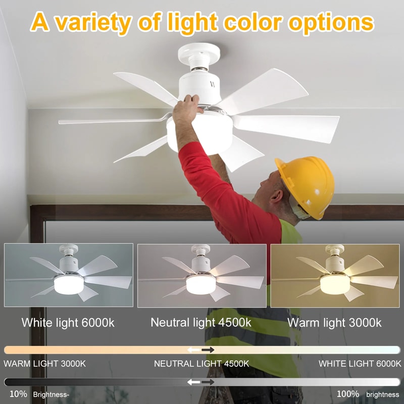 Socket Fan Light Dimmable Ceiling Fan In Light Socket Extender 6 Blades For Bedroom Kitchen 3