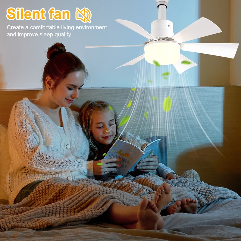 Socket Fan Light Dimmable Ceiling Fan In Light Socket Extender 6 Blades For Bedroom Kitchen 4