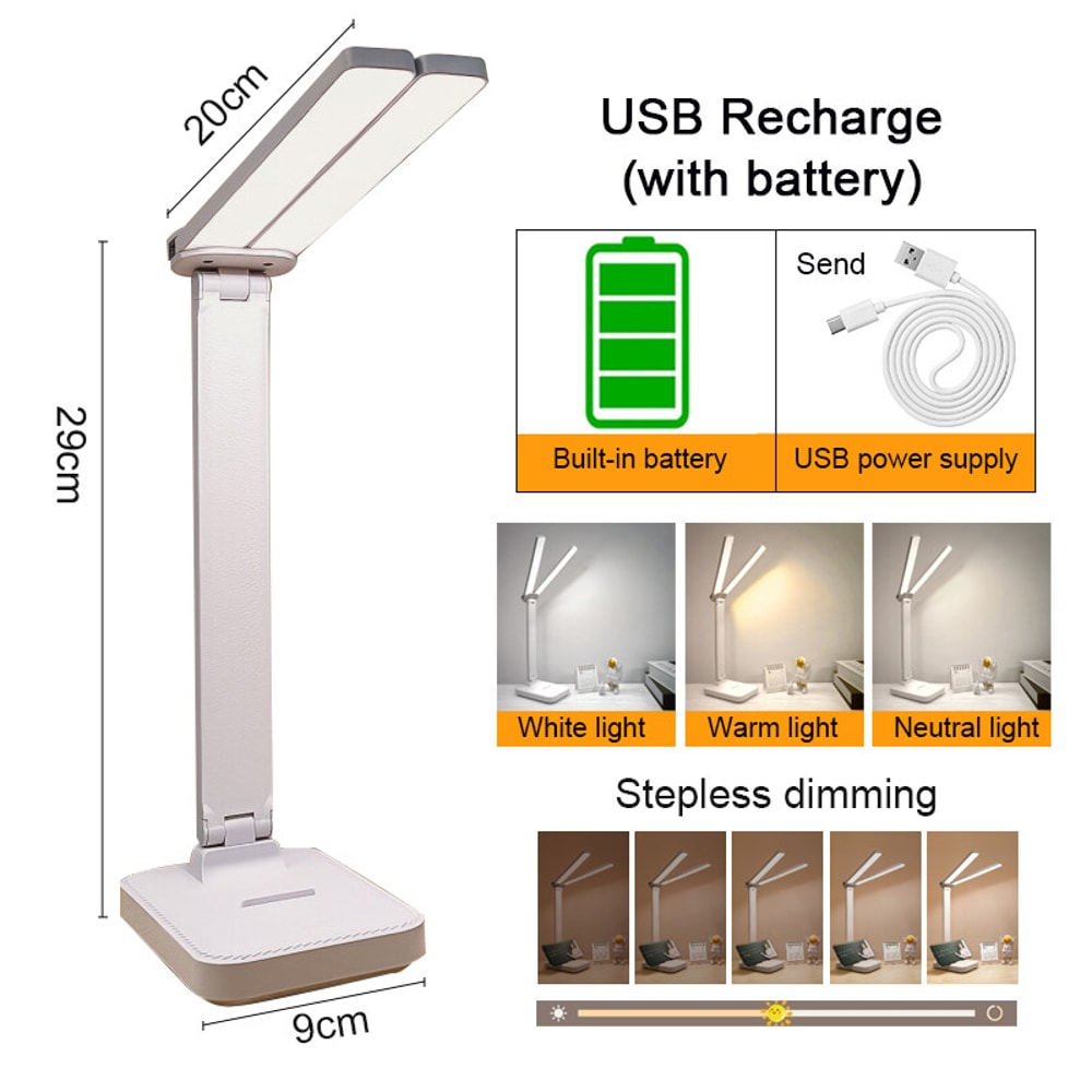 USB Rechargeable LED Desk Lamp Fold Able Eye Protection Table Lamp Dimmable Touch Night Light For B 5
