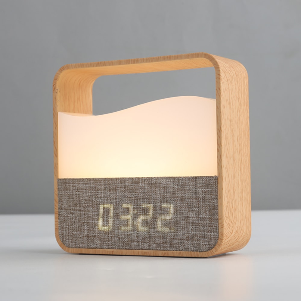 Creative Small Alarm Clock Night Light Wood Grain Bedside Clock Rechargeable Portable Night Light F 0