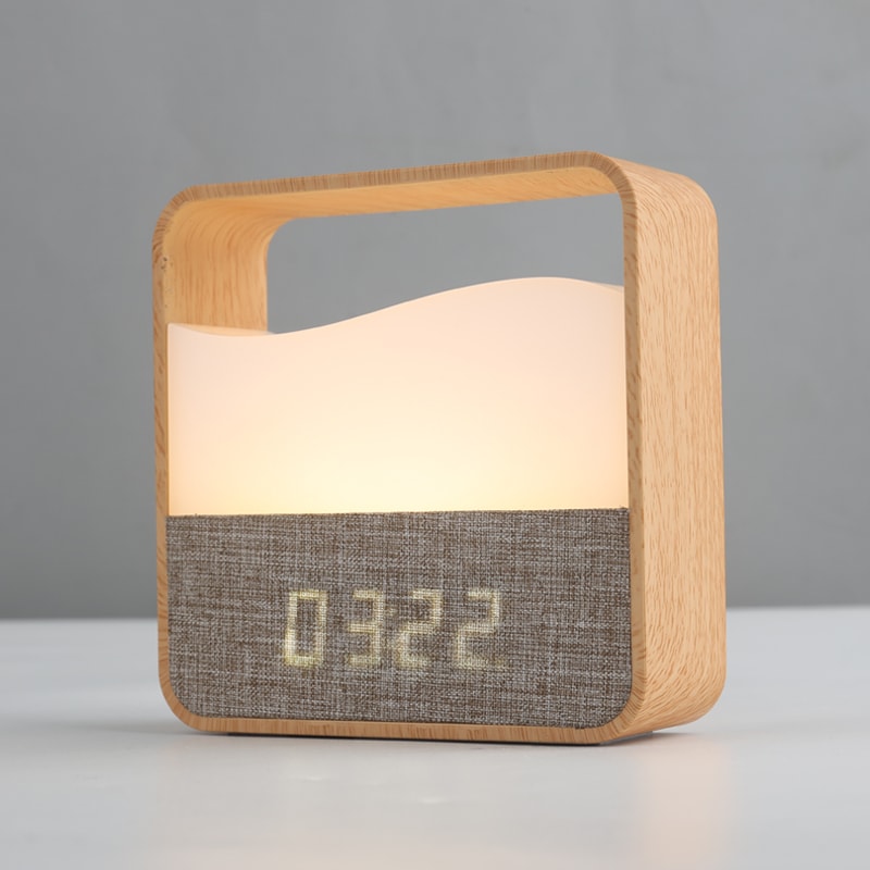 Creative Small Alarm Clock Night Light Wood Grain Bedside Clock Rechargeable Portable Night Light F 0