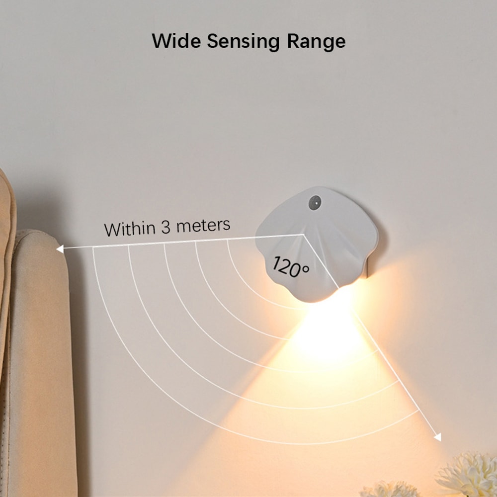 Rechargeable Night Light With Motion Sensor Wireless Magnetic Shell Shape Wall Lamp Dimming For Sta 6
