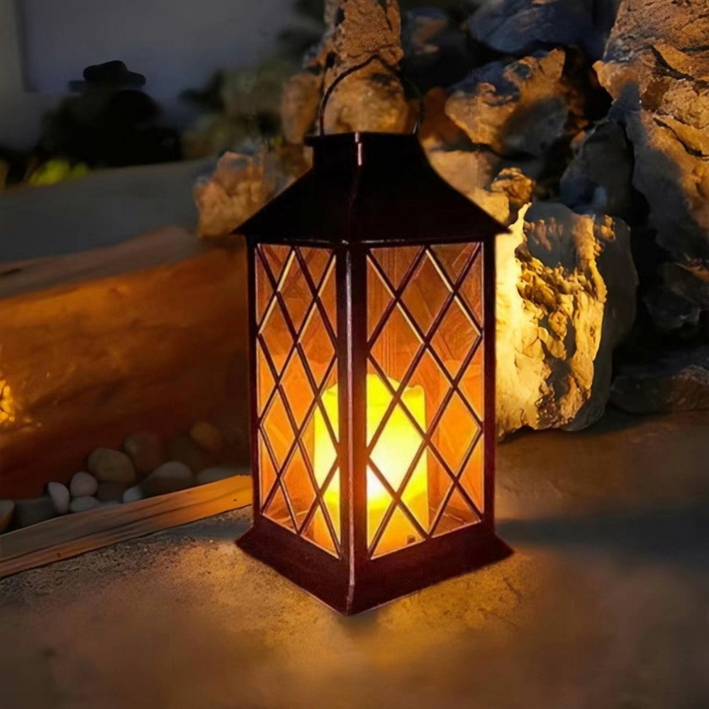 Solar Powered Outdoor Waterproof Courtyard Lights Hollowed Out Candle Holders Retro Pendant Lights 6