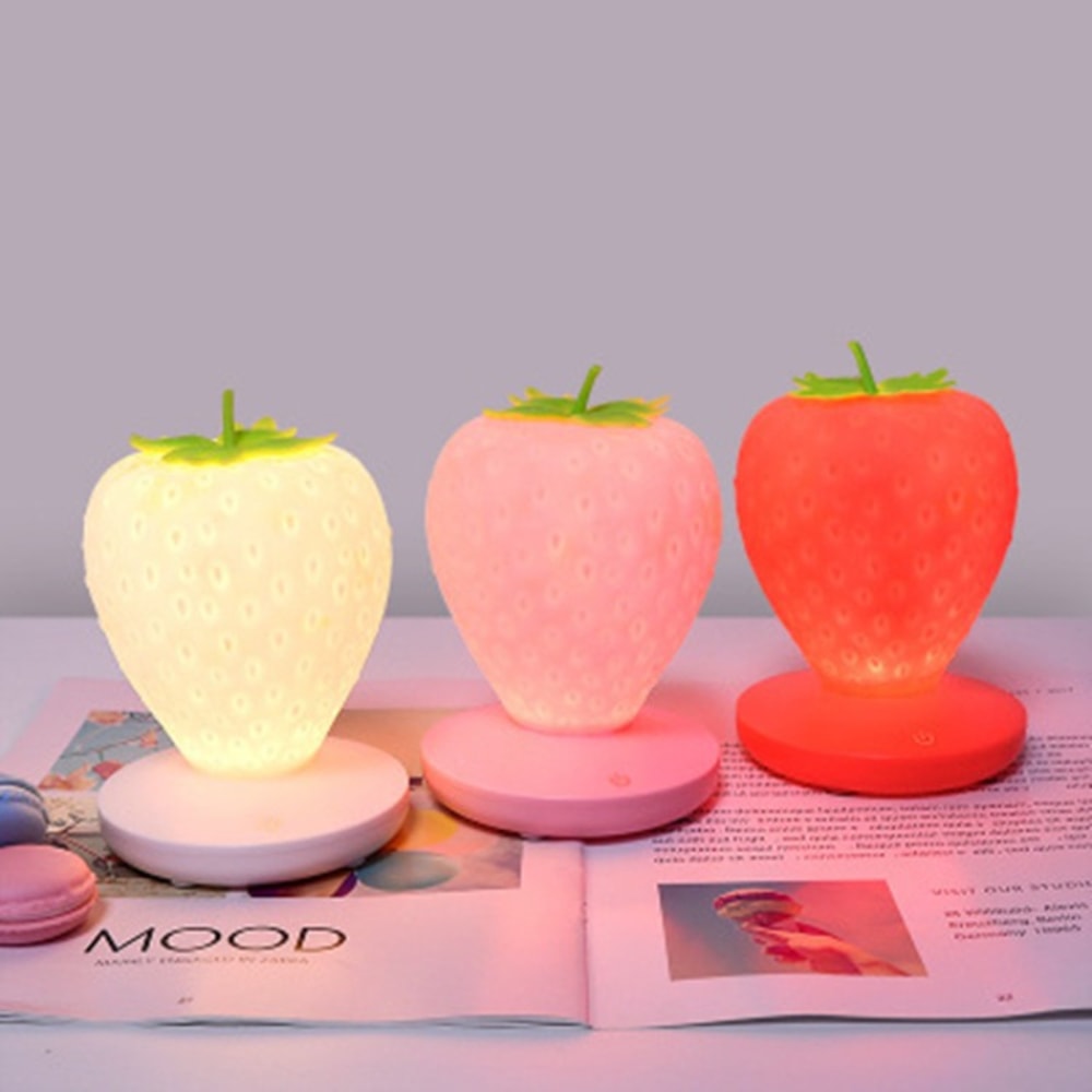 Strawberry Night Light USB Rechargeable Silicon Touch Control For Kid Bedroom Valentines Day Romant 2