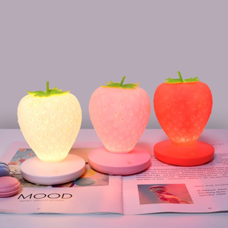 Strawberry Night Light USB Rechargeable Silicon Touch Control For Kid Bedroom Valentines Day Romant 2