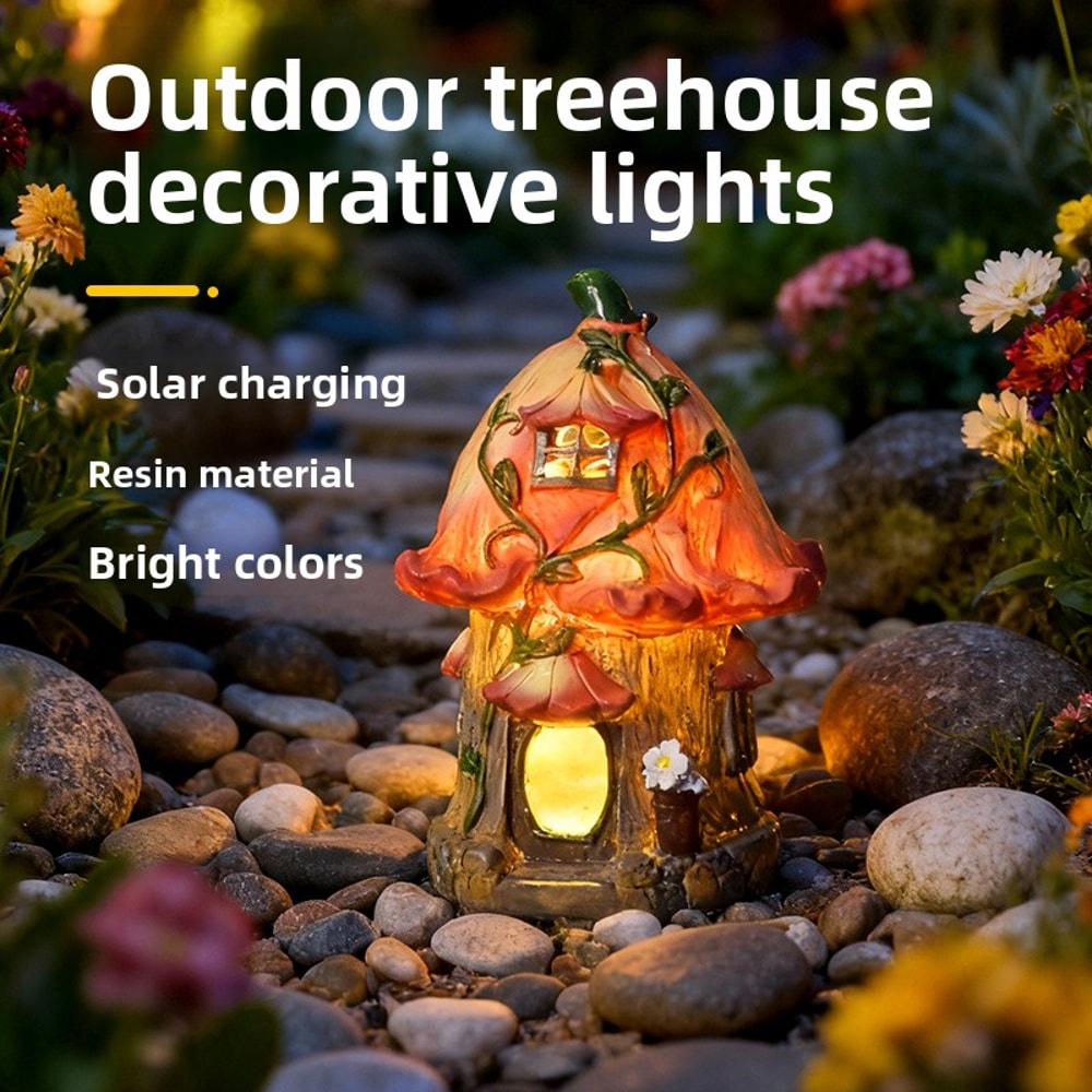 Solar Powered Garden Figurines Light Creative Mushroom House Flower House Ornaments For Yard Lands 1