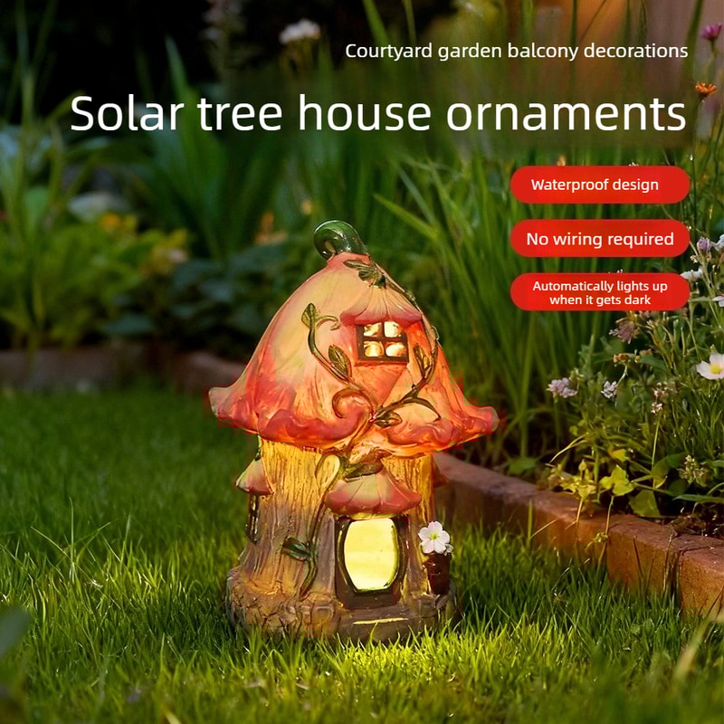 Solar Powered Garden Figurines Light Creative Mushroom House Flower House Ornaments For Yard Lands 2