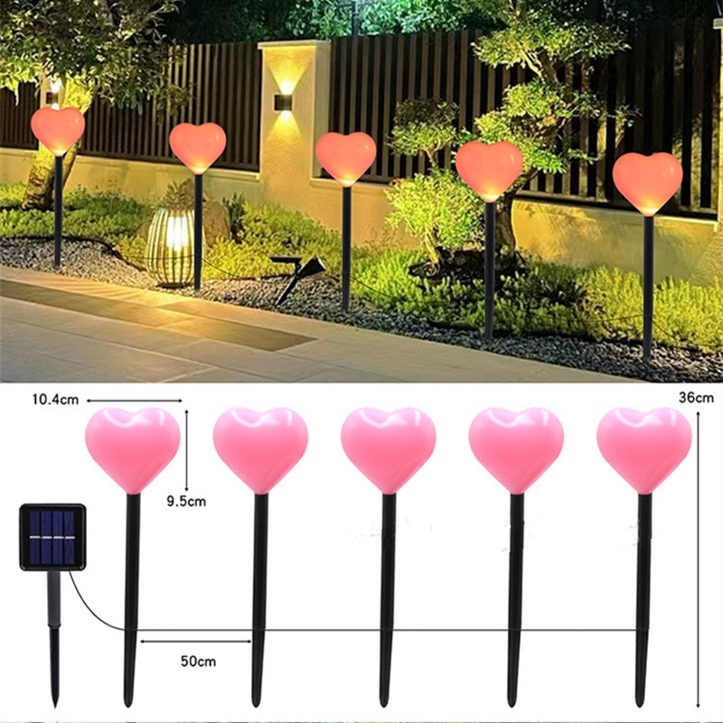 Solar Powered Heart-Shaped Garden Lights, Waterproof Outdoor Light Stake Lamps, Garden Lights Valentines Day Decorations