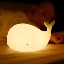 cartoon whale night light, soft silicone usb rechargeable, kids bedroom sleep lamp, night lighting decor for children
