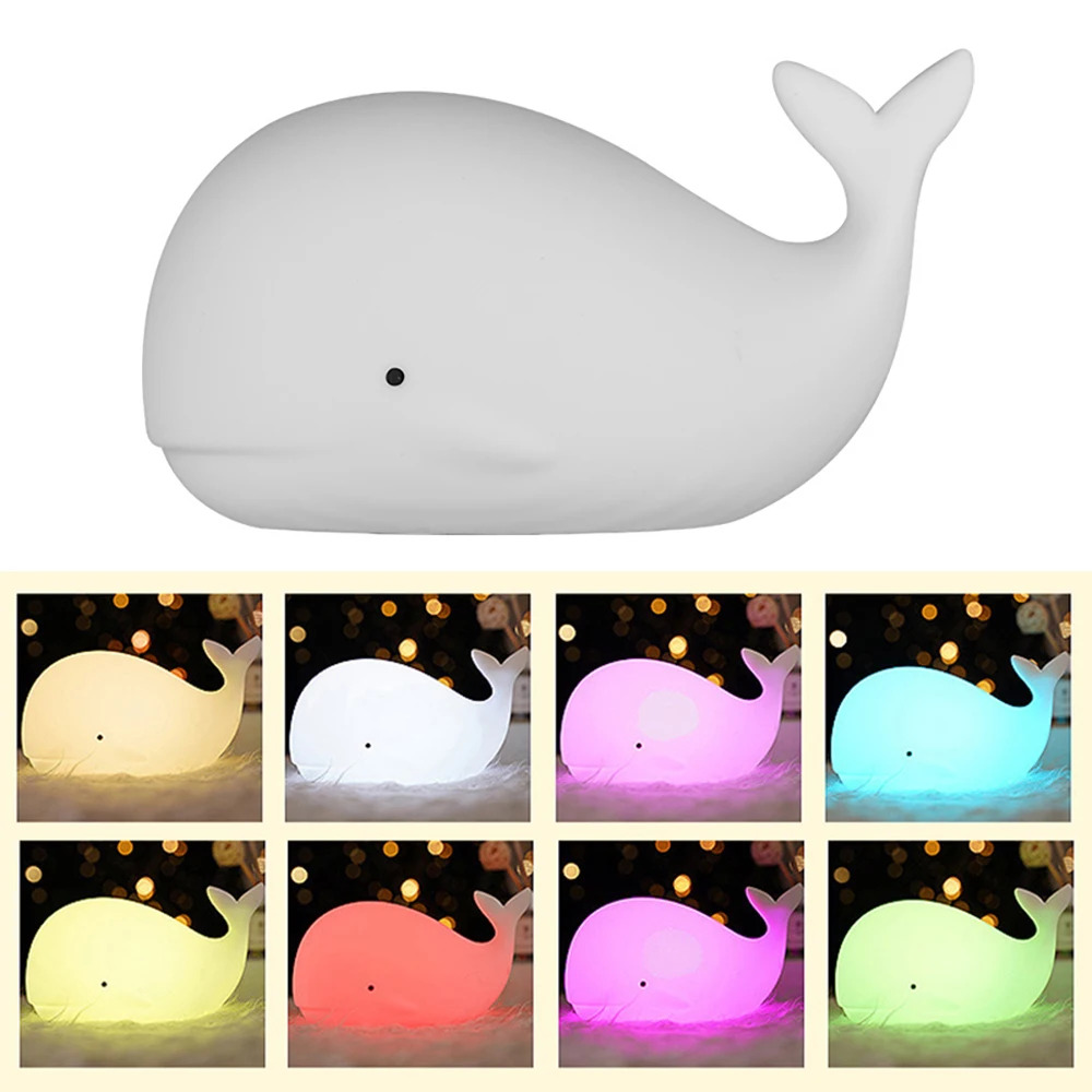 Cartoon Whale Night Light, Soft Silicone USB Rechargeable, Kids Bedroom Sleep Lamp, Night Lighting Decor for Children
