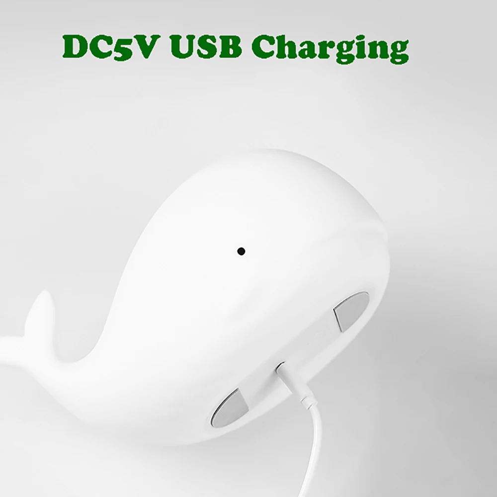 Cartoon Whale Night Light, Soft Silicone USB Rechargeable, Kids Bedroom Sleep Lamp, Night Lighting Decor for Children