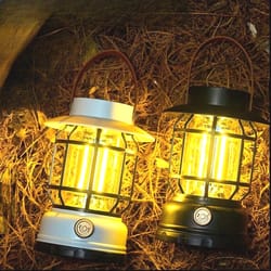 vintage camping lantern, outdoor waterproof handheld light, portable tent light, candle atmosphere lamp