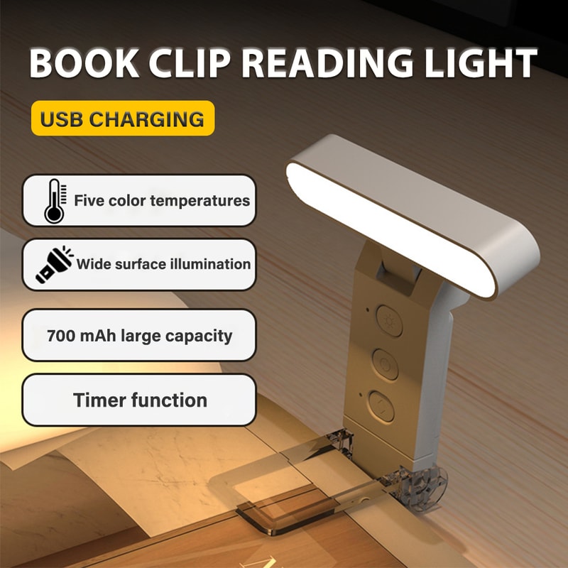 USB Clipon Reading Light Portable Rechargeable Book Clip Lamp For School Fold Able LED Bookmark Lig