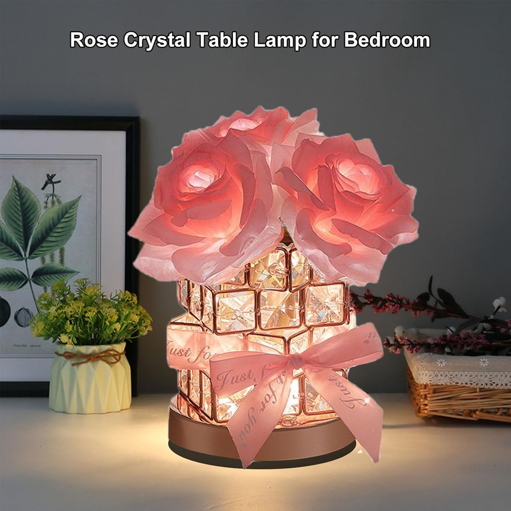 Rubiks Cube Rose Night Light Table Lamp, Atmosphere Gift for Bedroom, Living Room, Birthday, Valentines Day Decor