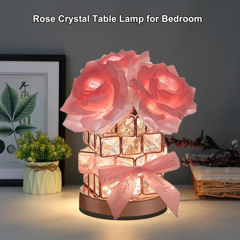 Rubiks Cube Rose Night Light Table Lamp, Atmosphere Gift for Bedroom, Living Room, Birthday, Valentines Day Decor