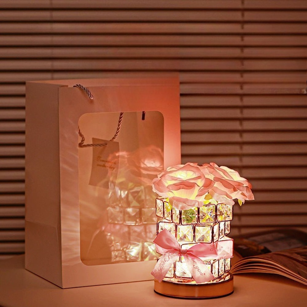 Rubiks Cube Rose Night Light Table Lamp, Atmosphere Gift for Bedroom, Living Room, Birthday, Valentines Day Decor