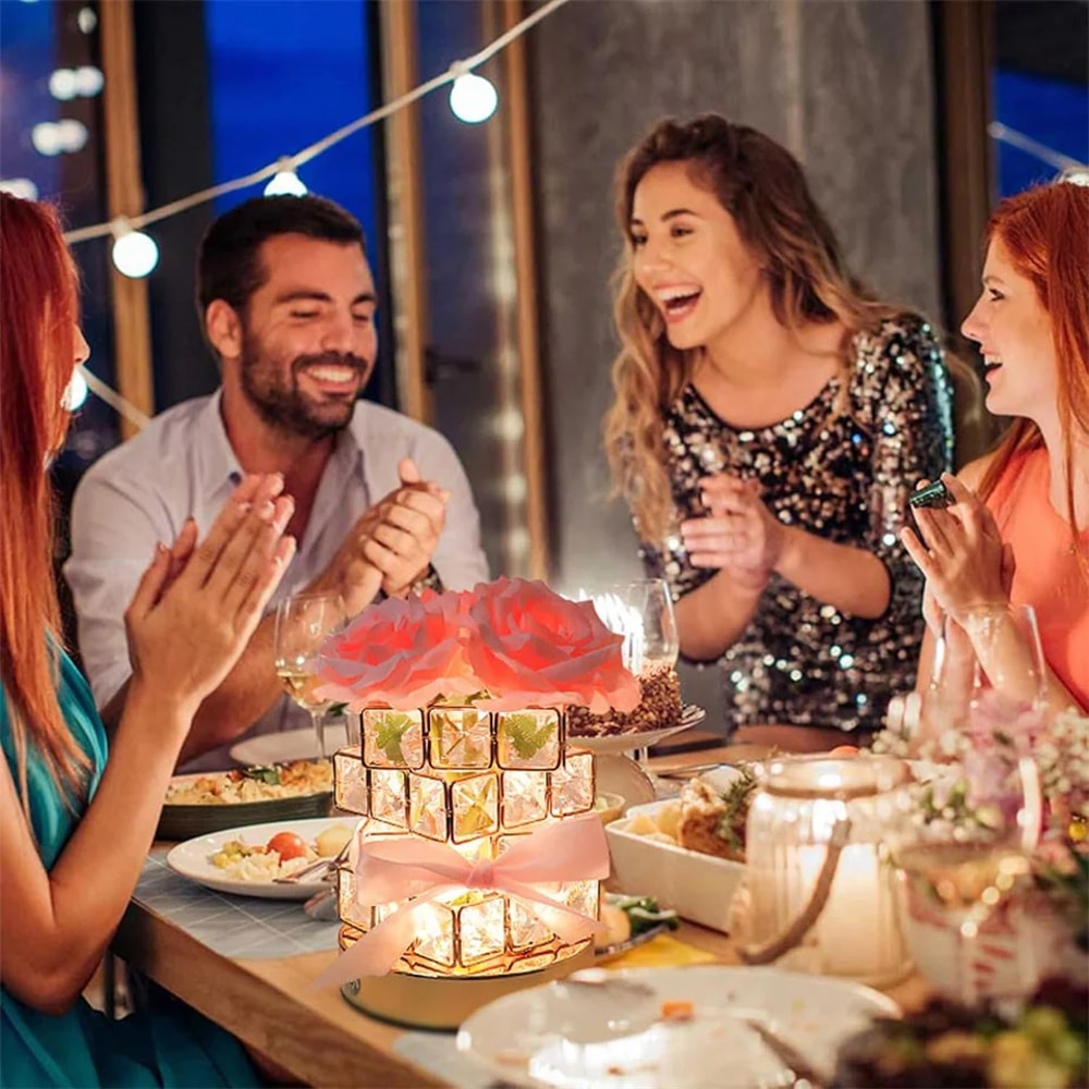 Rubiks Cube Rose Night Light Table Lamp, Atmosphere Gift for Bedroom, Living Room, Birthday, Valentines Day Decor