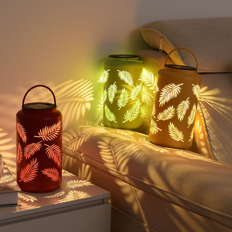 Solar Powered Hanging Lamp For Outdoor Courtyard Decor Ironwork Latticed Projection Lantern Villa B 3