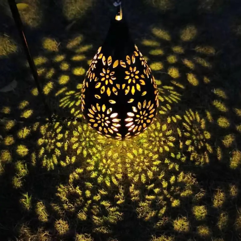Solar Powered Outdoor Lantern, Waterproof Light, Hollowed-out Iron Art, Solar Decorative Projection Light Lamp for Yard