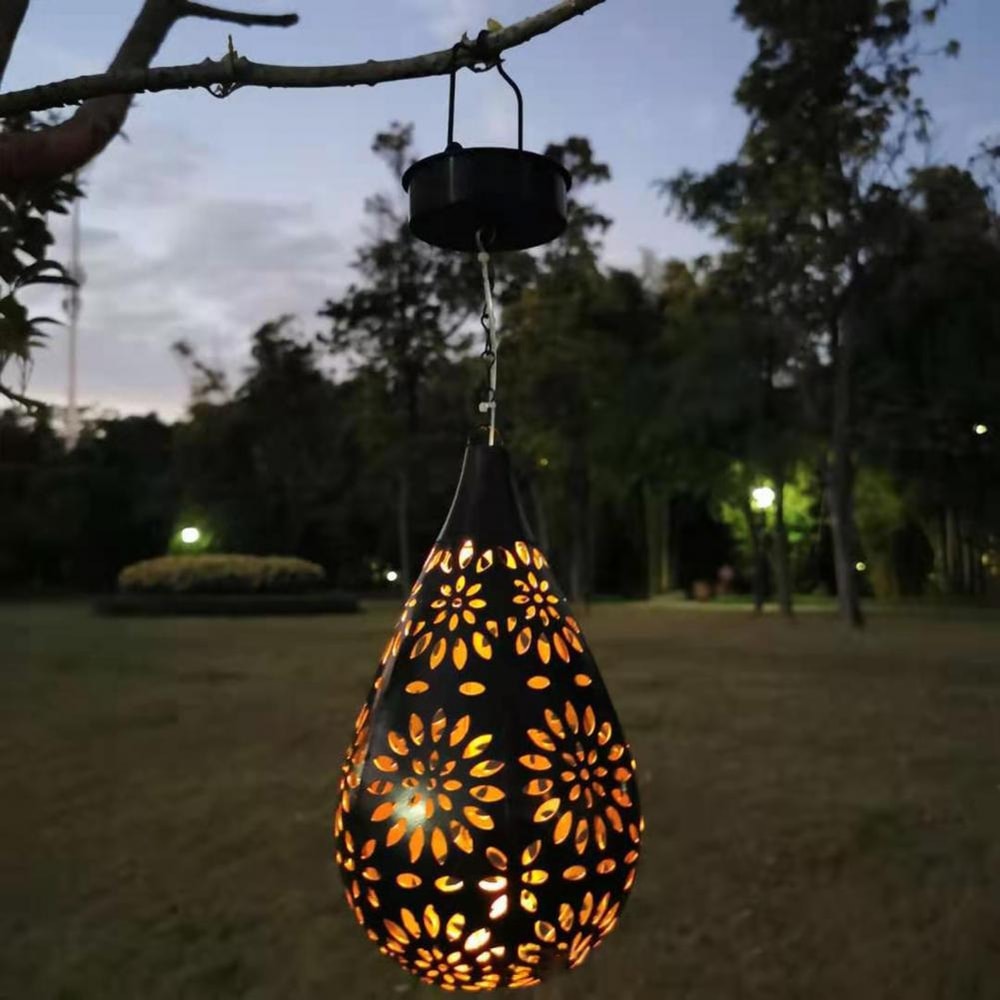 Solar Powered Outdoor Lantern, Waterproof Light, Hollowed-out Iron Art, Solar Decorative Projection Light Lamp for Yard