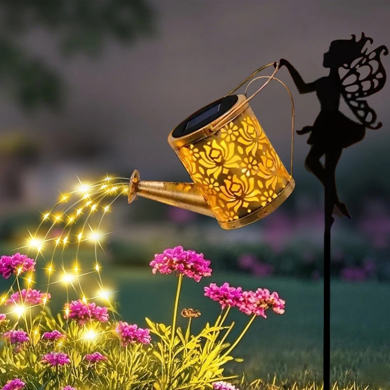Solar Fairy Watering Can Lights Waterproof Garden Lights Outdoor Hanging LED Solar Kettle Lamp For 0