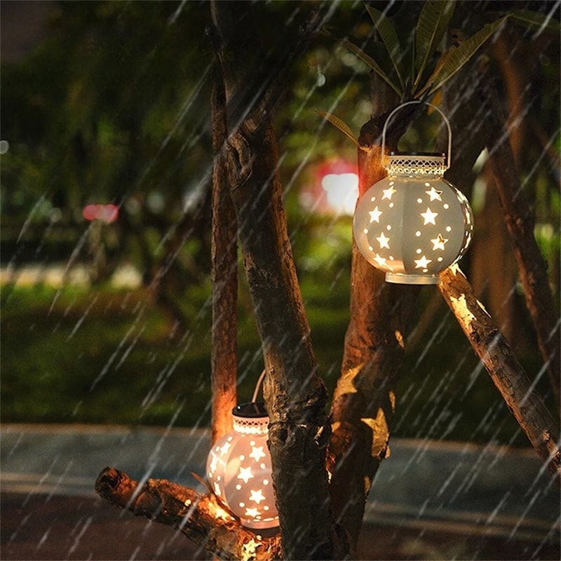 Hanging Solar Lights Outdoor, Retro Solar Lanterns with Handle, Garden Star Projector Lamp, Decorative Solar Lamp