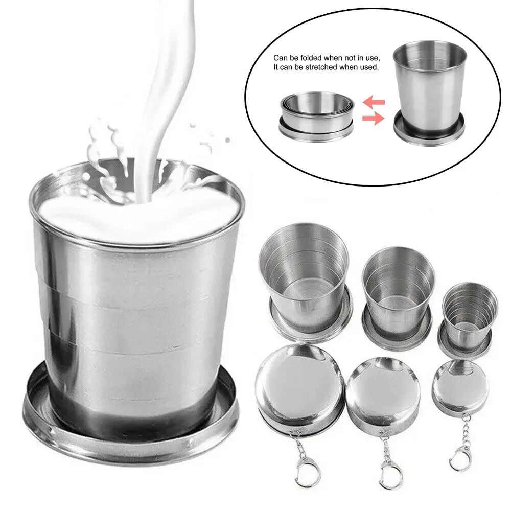 Stainless Steel Portable Water Drinking Cup Folding Cup Retractable Telescopic Collapsible Cups Out