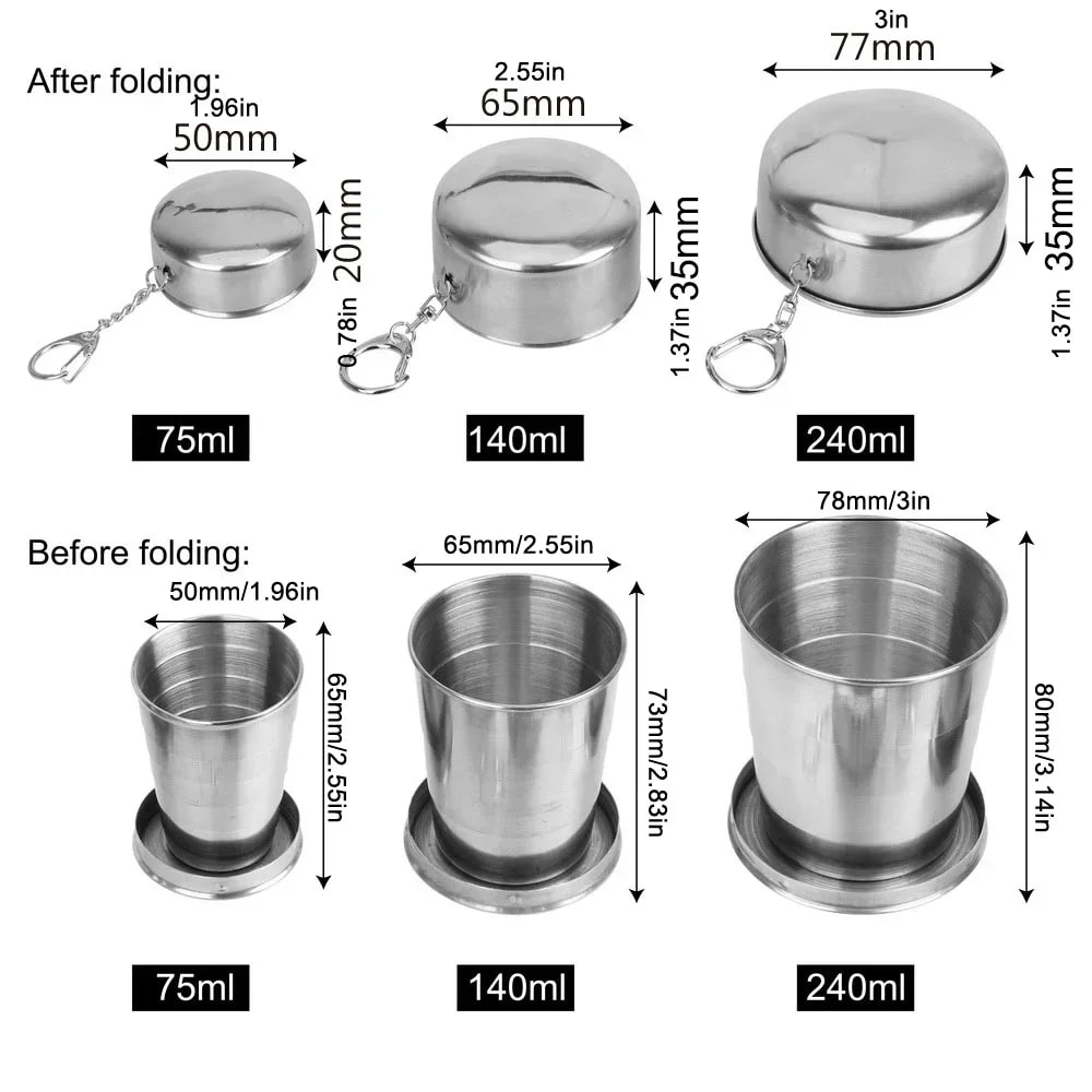 Stainless Steel Portable Water Drinking Cup Folding Cup Retractable Telescopic Collapsible Cups Out