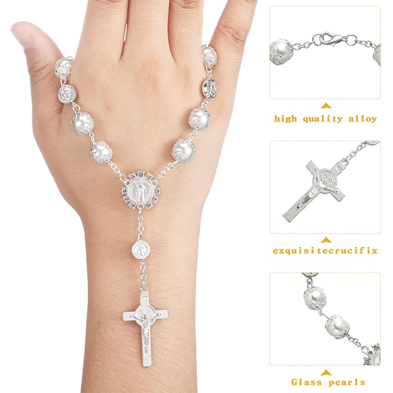 Car Ornaments Retro Imitation Pearl Cross Hanging Car Rear Ornament Auto Interior View Mirror 3