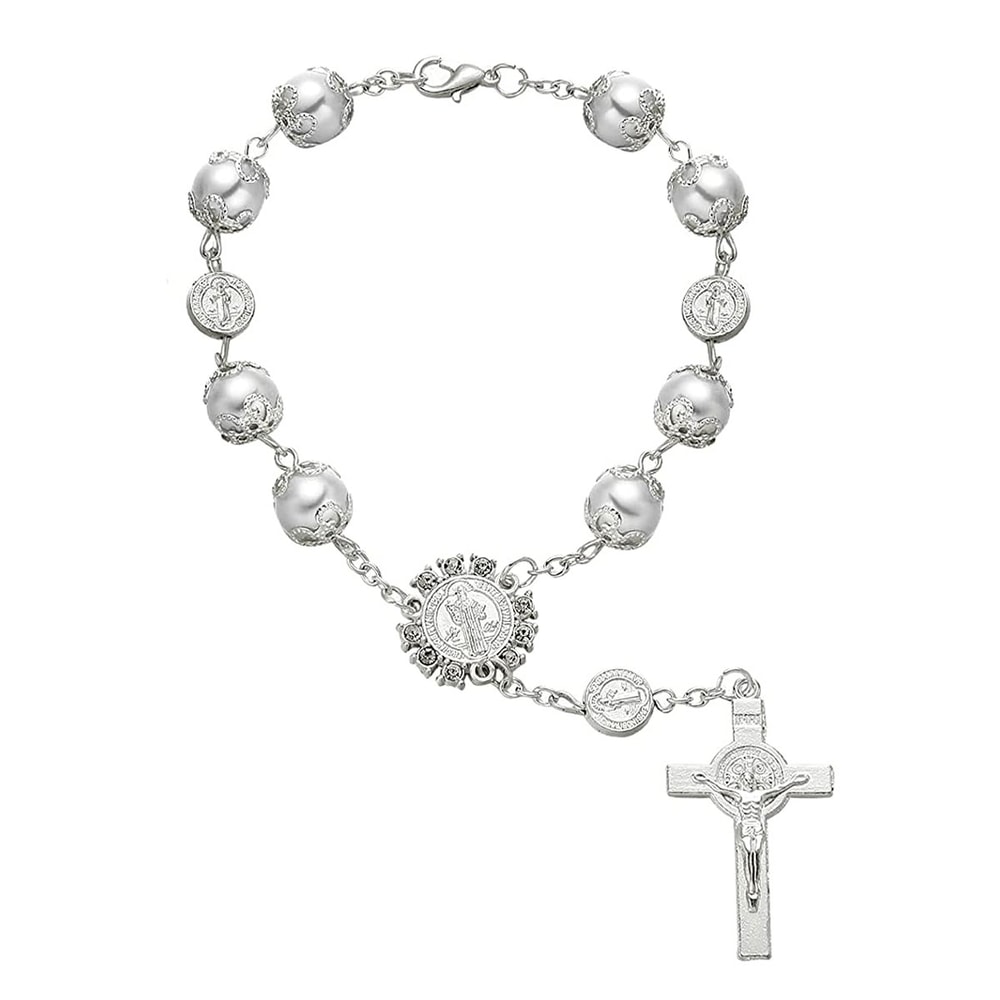 Car Ornaments Retro Imitation Pearl Cross Hanging Car Rear Ornament Auto Interior View Mirror 5