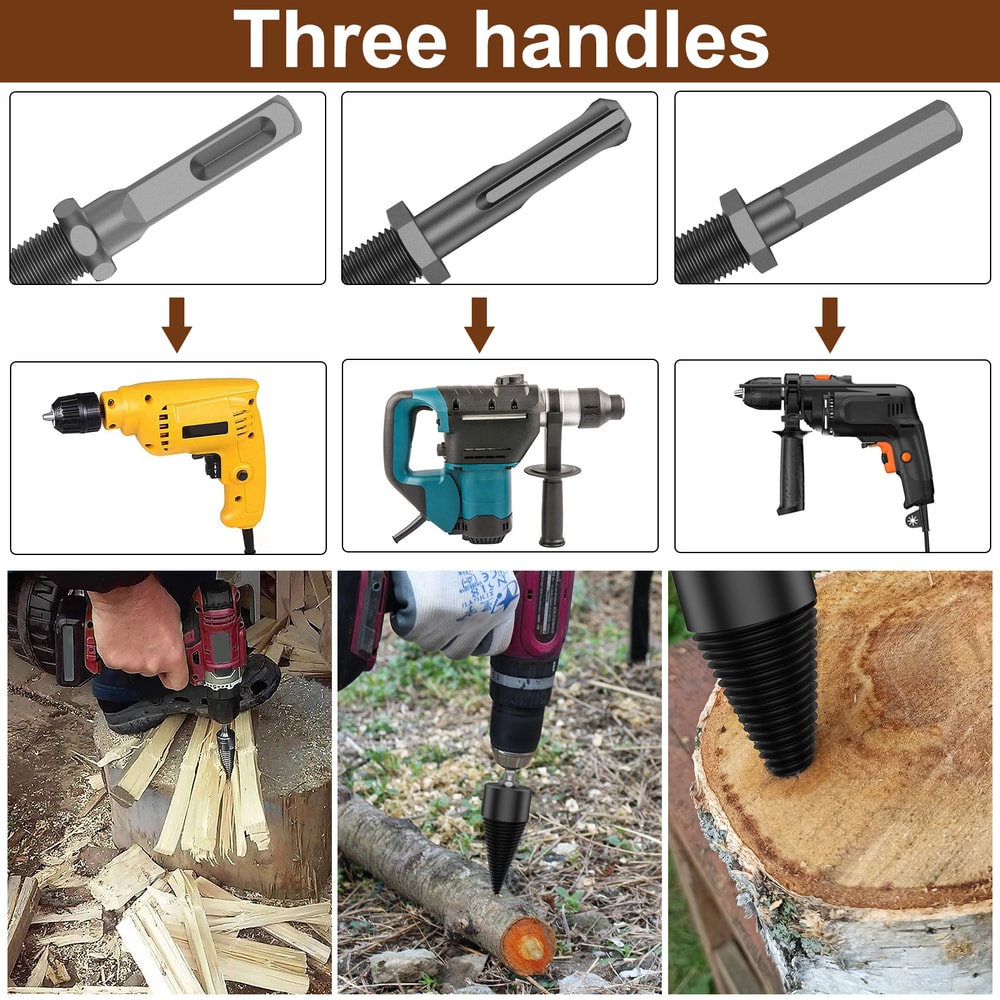 Firewood Log Splitter Sturdy HighCarbon Steel Wood Log Splitter Screw Cones Drill Bit HexRoundSquar 2