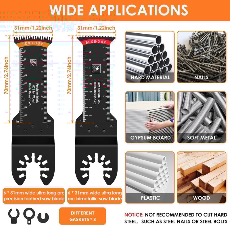 Oscillating Saw Blade Set, MultiTool Oscillating Blade, Universal Precision Tooth Blade for Wood, Plastic, Metal Cutting