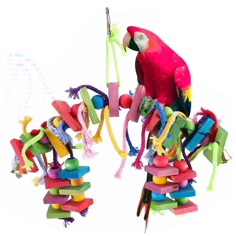 Parrot Chew Toy Multi Colored Wooden Cotton Rope Birds Toy Bite Bridge For Parrot Foraging Cockatie 0