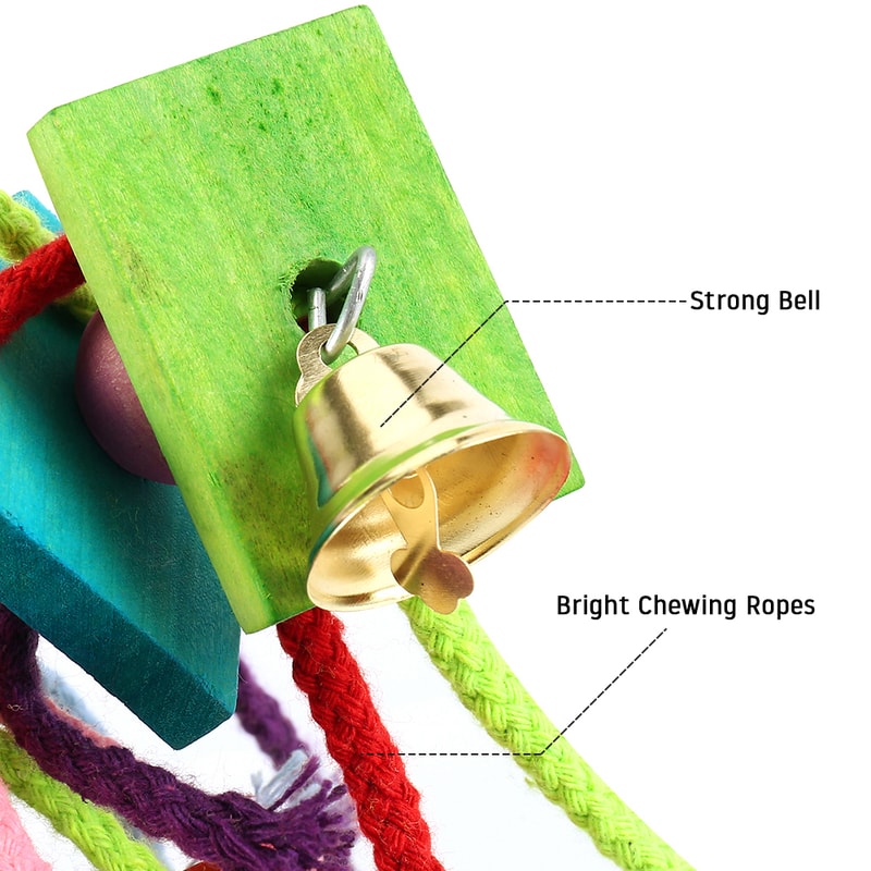 Parrot Chew Toy Multi Colored Wooden Cotton Rope Birds Toy Bite Bridge For Parrot Foraging Cockatie 3