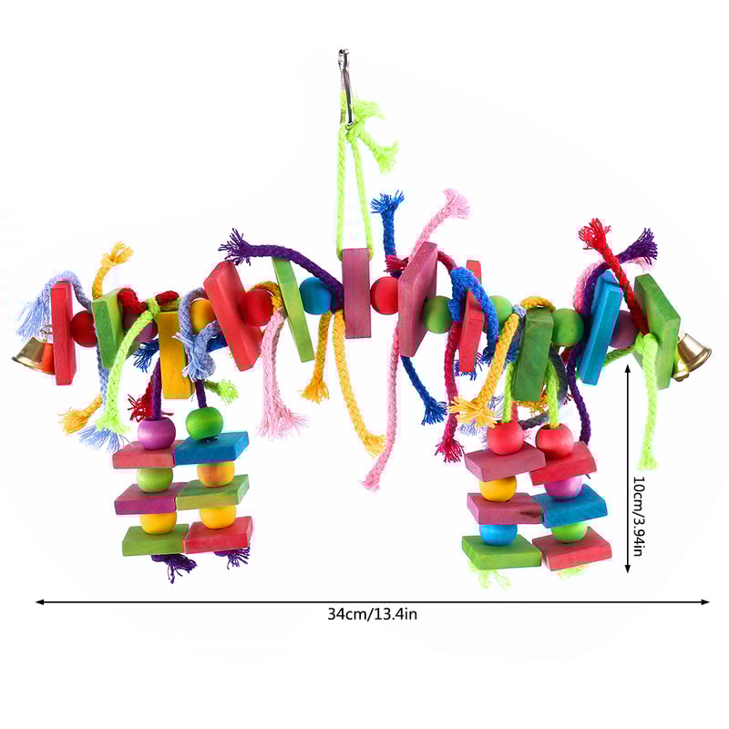Parrot Chew Toy Multi Colored Wooden Cotton Rope Birds Toy Bite Bridge For Parrot Foraging Cockatie 5
