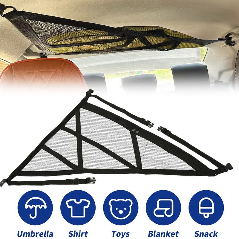 Triangular Ceiling Storage Net DoubleLayer Mesh Net AntiFall SUV Roof Organizer Adjustable Car Inte 1