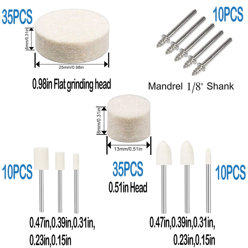 Wool Felt Grinding Sanding Head Polishing Wheel Tool Combination Set Shank Dremel Drill For Jewelle