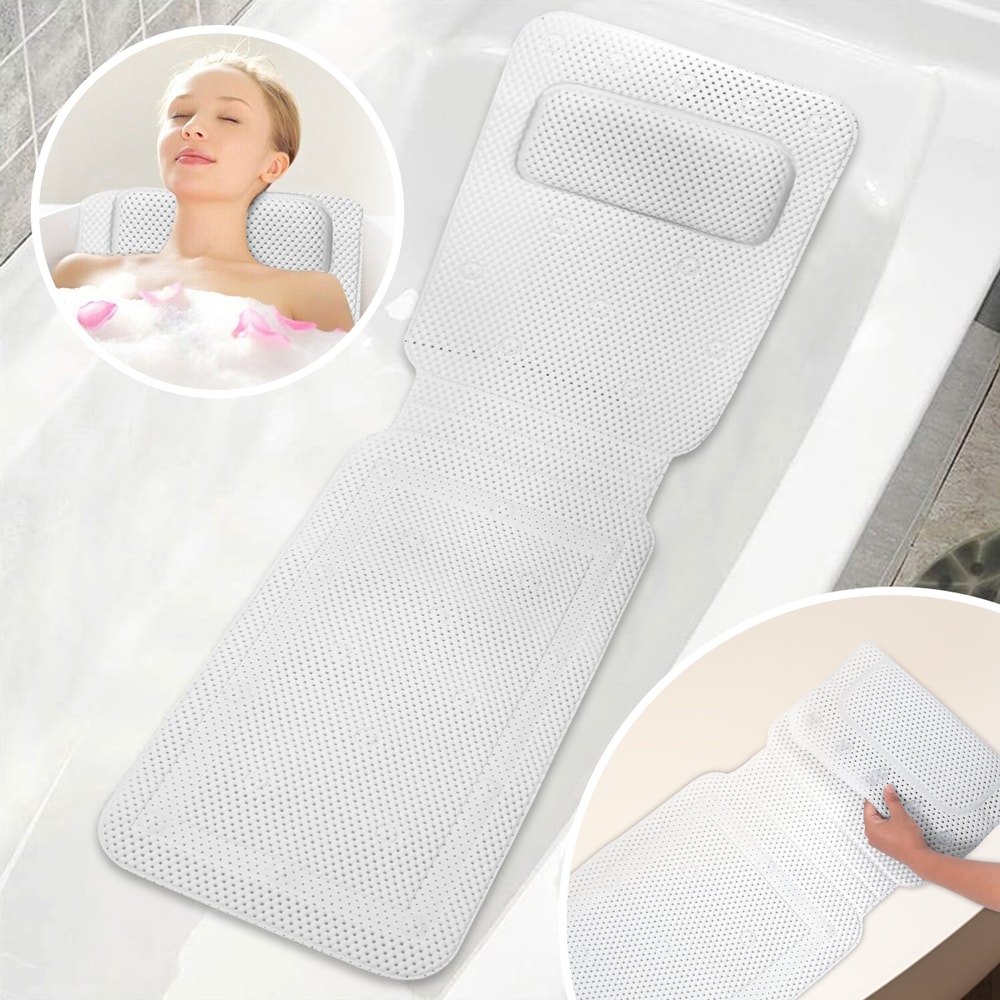 Non-slip Bathtub Cushion Mat with Suction Cup, Full Body Rest Bath Pillow, SPA Neck Cushion for Bathroom Safety