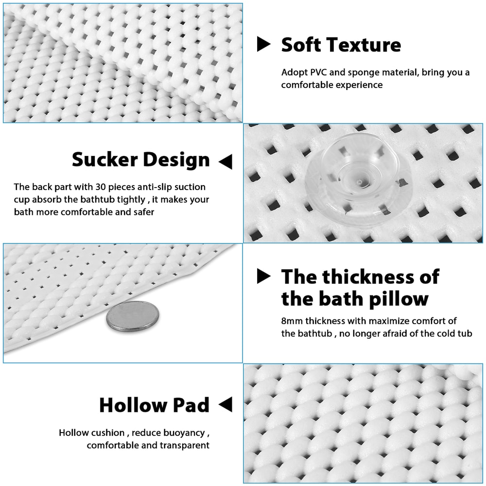 Non-slip Bathtub Cushion Mat with Suction Cup, Full Body Rest Bath Pillow, SPA Neck Cushion for Bathroom Safety