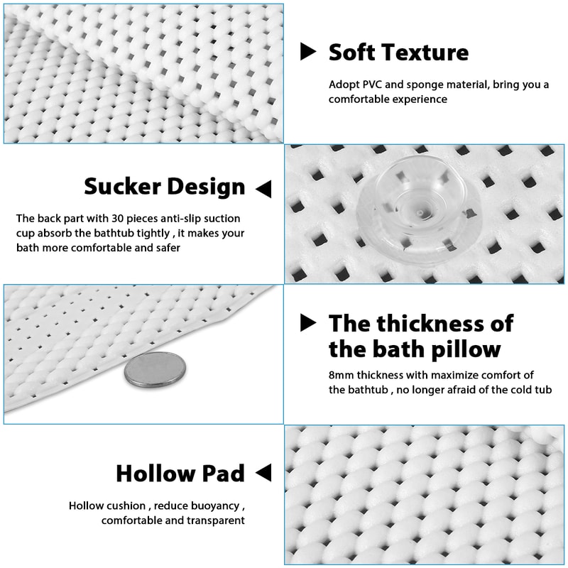 Non-slip Bathtub Cushion Mat with Suction Cup, Full Body Rest Bath Pillow, SPA Neck Cushion for Bathroom Safety