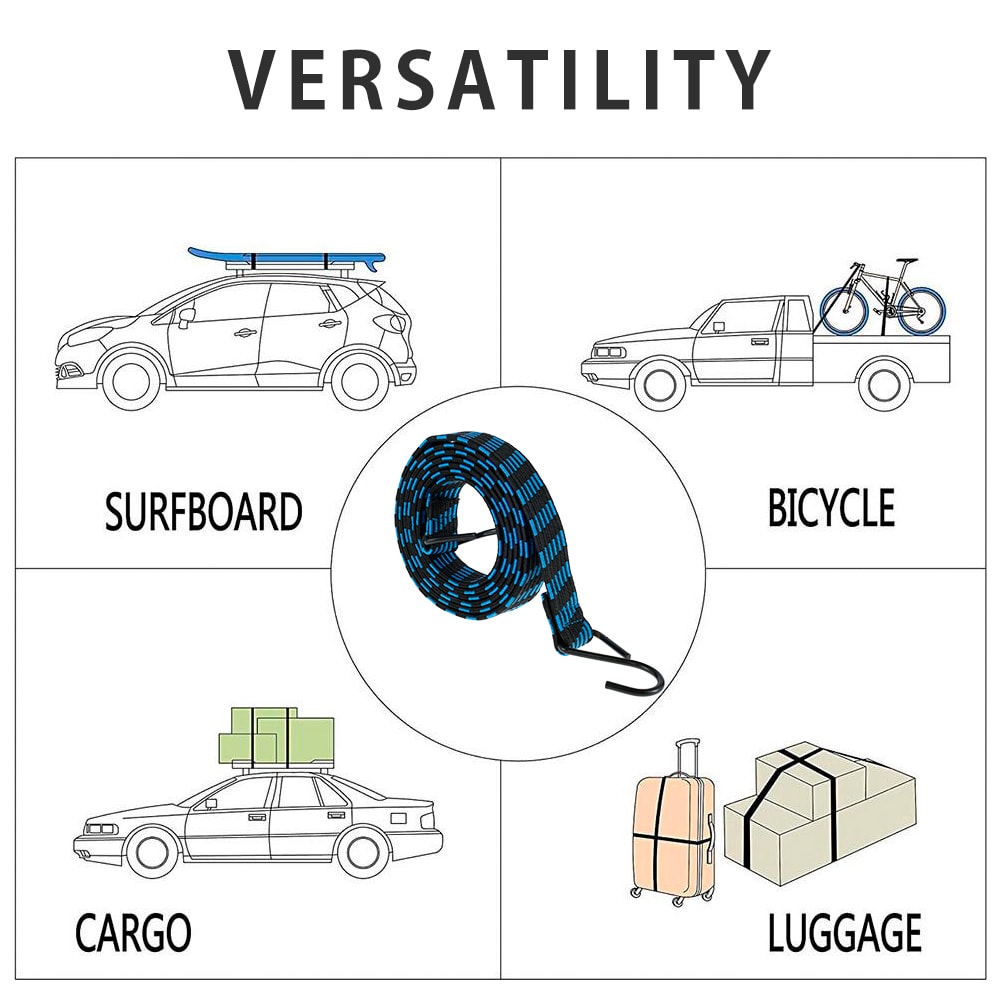 Bungee Cords Heavy Duty Elastic Bungees Cords With Hooks AntiSlip Flat Elasticity Rope For Luggage 3