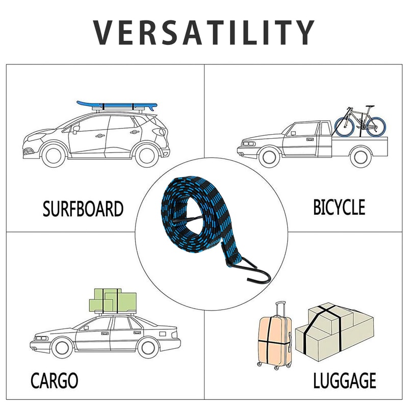 Bungee Cords Heavy Duty Elastic Bungees Cords With Hooks AntiSlip Flat Elasticity Rope For Luggage 3