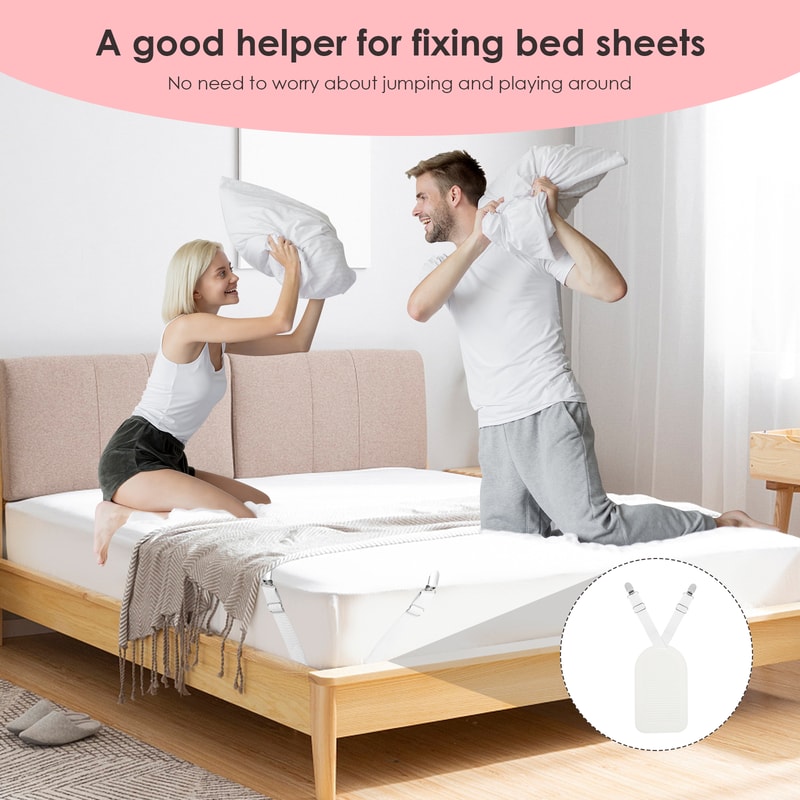 Bed Sheet Straps, Adjustable Elastic Length Holders, Mattress Clip Fasteners for Bedding, Cover Blankets Grippers Fixing