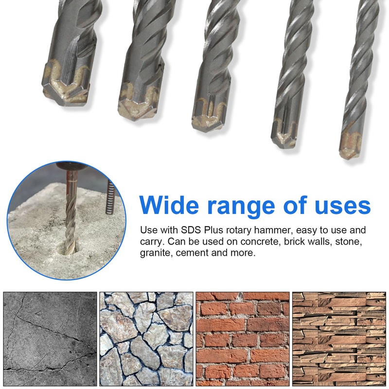 SDS Plus Hammer Impact Drill Bit Set Carbide Rotary Hammer Drill Bits For Stone Concrete Granite 4