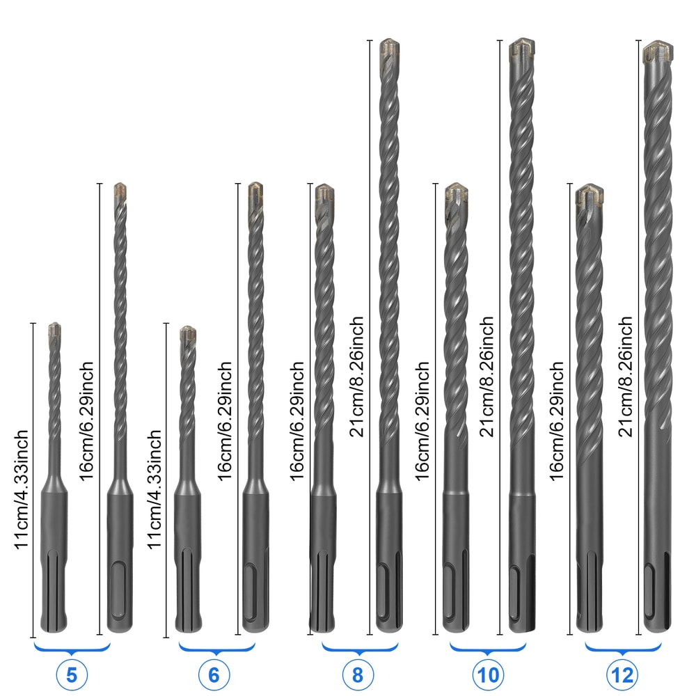 SDS Plus Hammer Impact Drill Bit Set Carbide Rotary Hammer Drill Bits For Stone Concrete Granite 6
