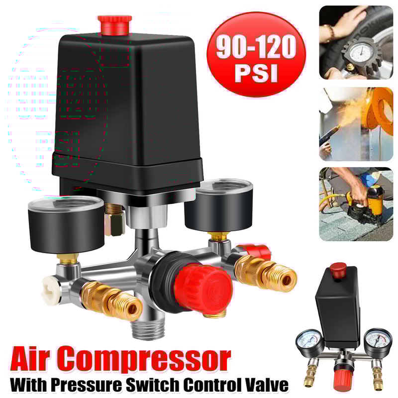 New Air Compressor Pressure Switch Port Manifold Regulator Gauges Aluminium Control Valve With Gaug 1