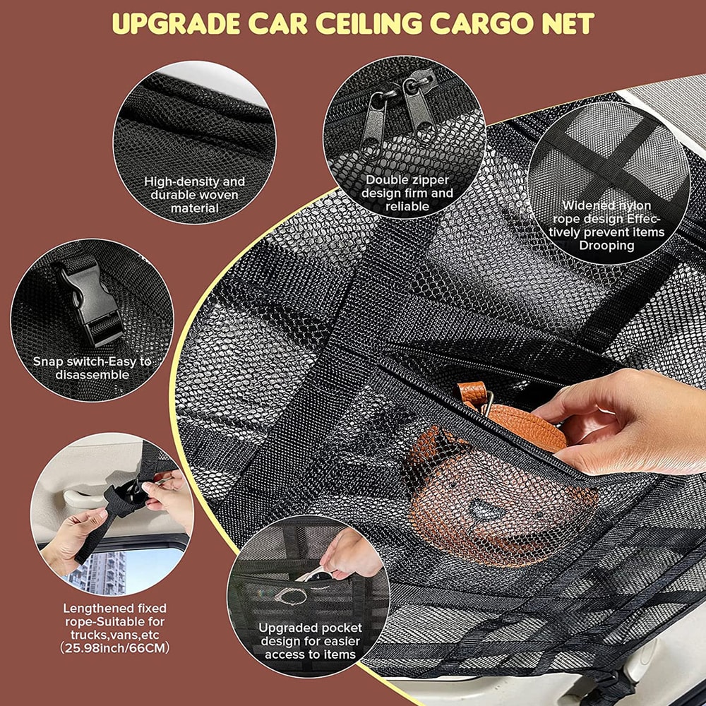 Car Strong Net Bag Load Bearing Mesh Car Roof Storage Capacity Car Ceiling Auto Accessories Organis 4