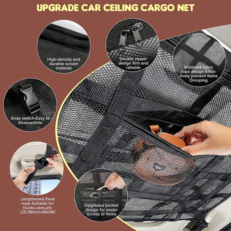 Car Strong Net Bag Load Bearing Mesh Car Roof Storage Capacity Car Ceiling Auto Accessories Organis 4