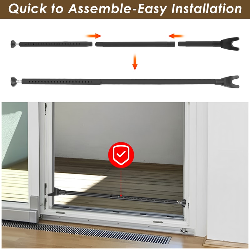 Sliding Door Lock Bar Adjustable Door Security Bar, Removable Door Stopper, Patio Glass Door Jammer